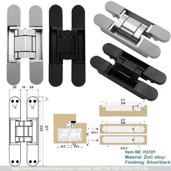 Bản lề âm giấu khuôn 3D tải trọng 80Kg – Điều chỉnh 3 chiều cao cấp